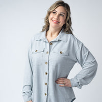 IN STOCK Brenna Button Down Top - Grey