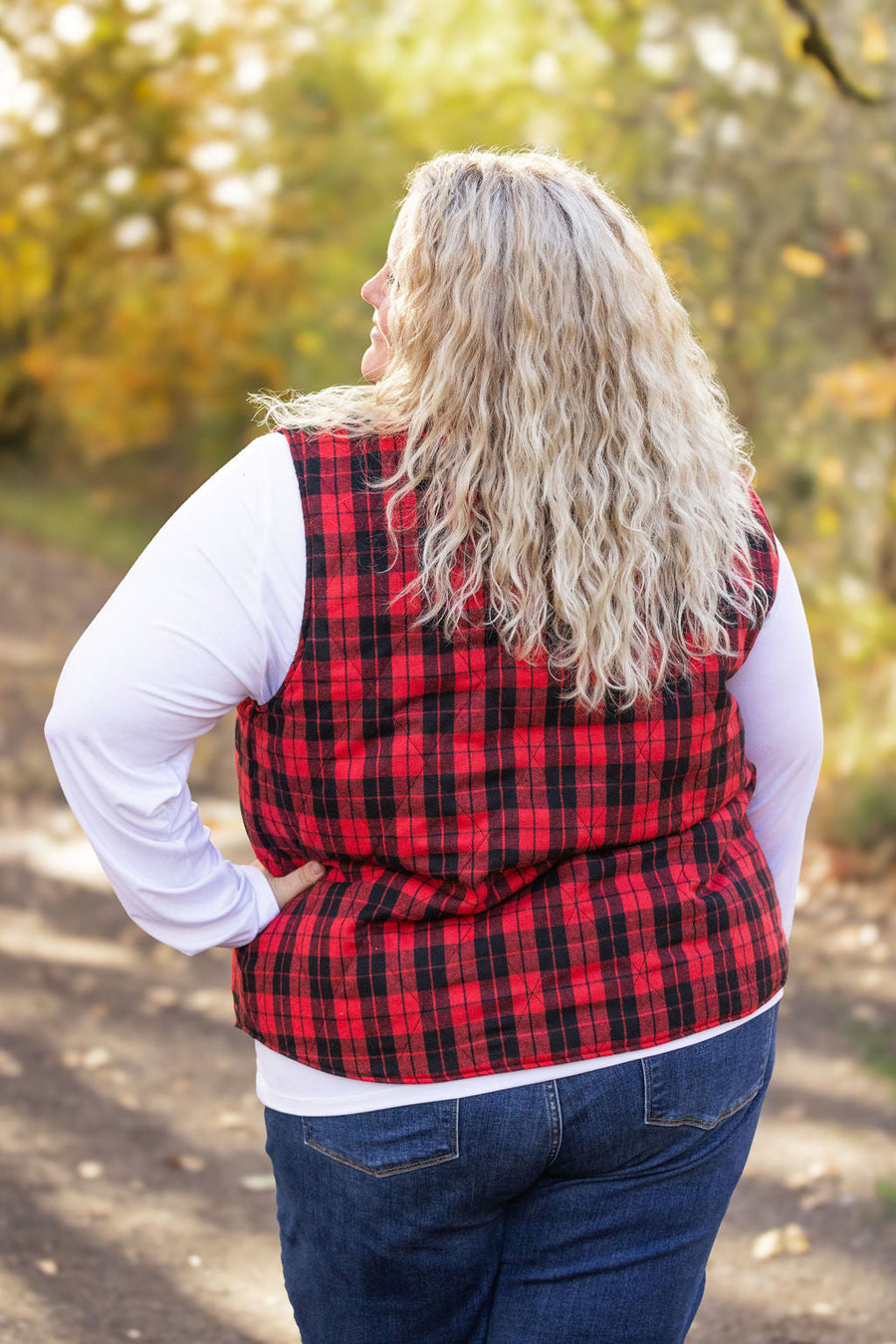 IN STOCK Reversible Vest - Corded Black and Plaid