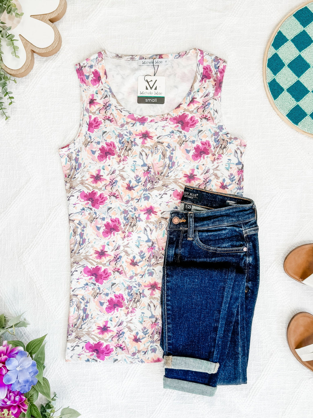 IN STOCK Ava Tank - Pink and Periwinkle Abstract Floral