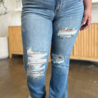 Judy Blue Full Size Distressed Raw Hem Bootcut Jeans