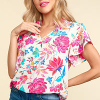 Haptics Notch Neck Sequin Floral Blouse