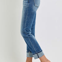 RISEN Full Size High Rise Crop Straight Roll Up Jeans