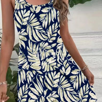 Printed Scoop Neck Wide Strap Mini Dress