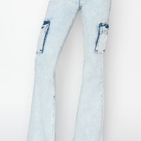 RISEN Full Size High Rise Cargo Flare Jeans