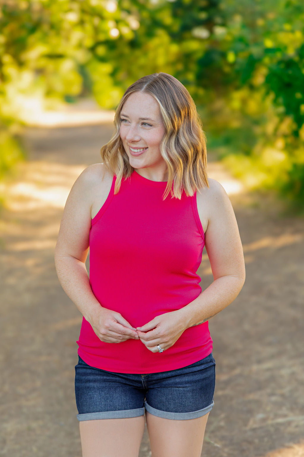 IN STOCK Tara Ribbed Tank - Hot Pink