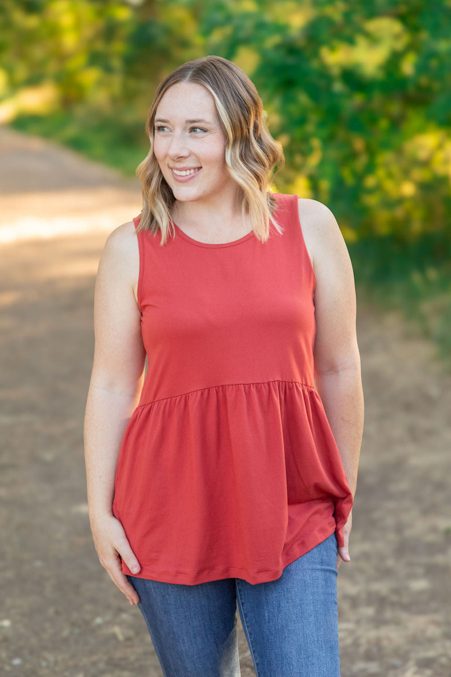 IN STOCK Renee Ruffle Tank - Brick FINAL SALE