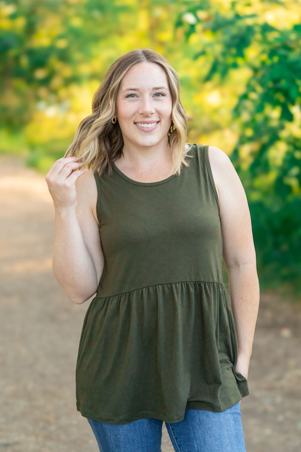 IN STOCK Renee Ruffle Tank - Olive FINAL SALE