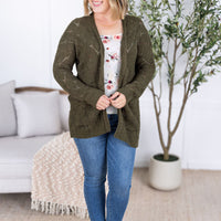 IN STOCK Open Knit Cardigan - Olive FINAL SALE