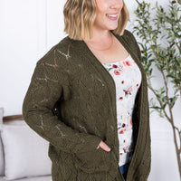 IN STOCK Open Knit Cardigan - Olive FINAL SALE