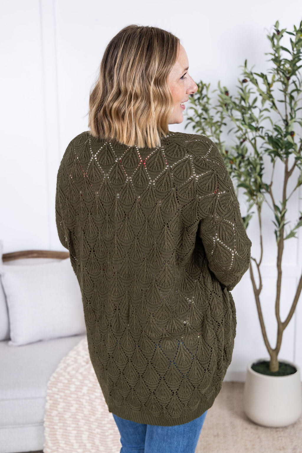 IN STOCK Open Knit Cardigan - Olive FINAL SALE