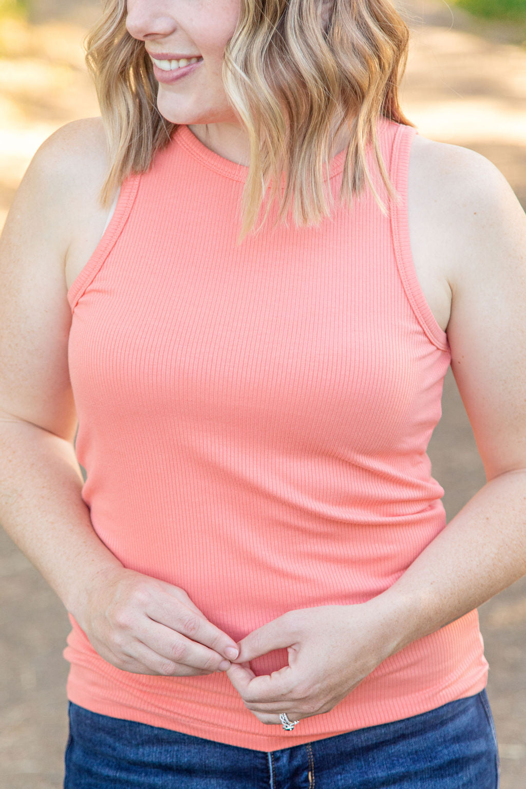 Tara Ribbed Tank - Coral | Women&