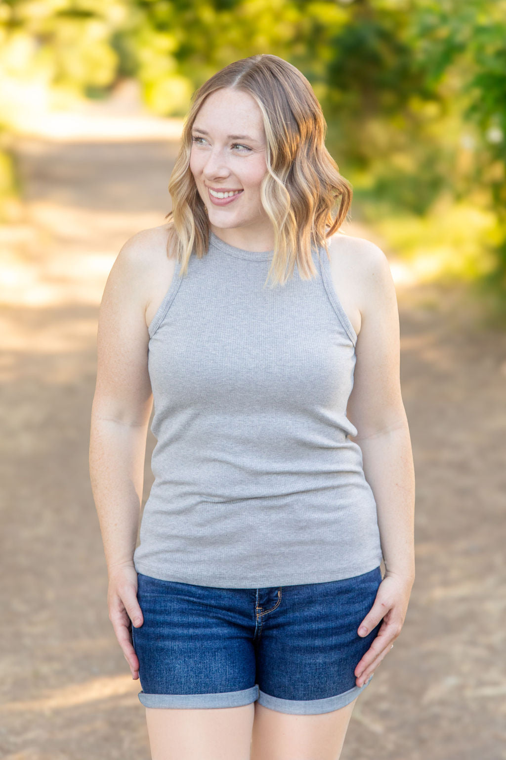 Tara Ribbed Tank - Grey | Women&