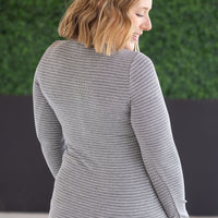 IN STOCK Striped Henley Long Sleeve - Charcoal