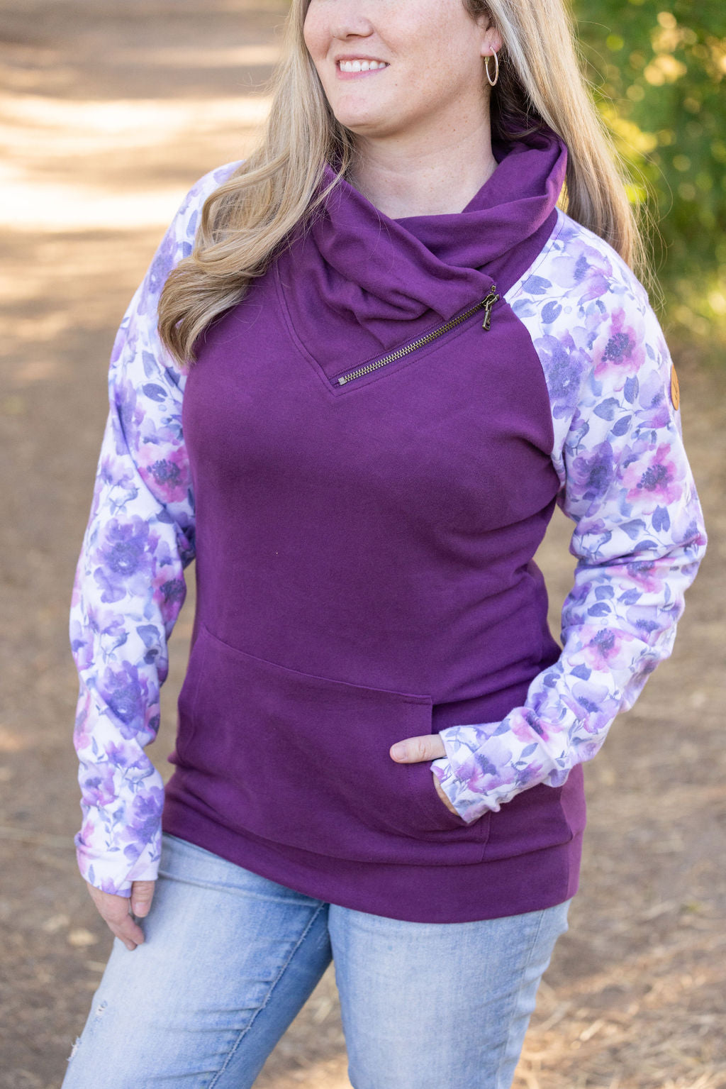 IN STOCK Zoey ZipCowl - Plum and Purple Floral FINAL SALE