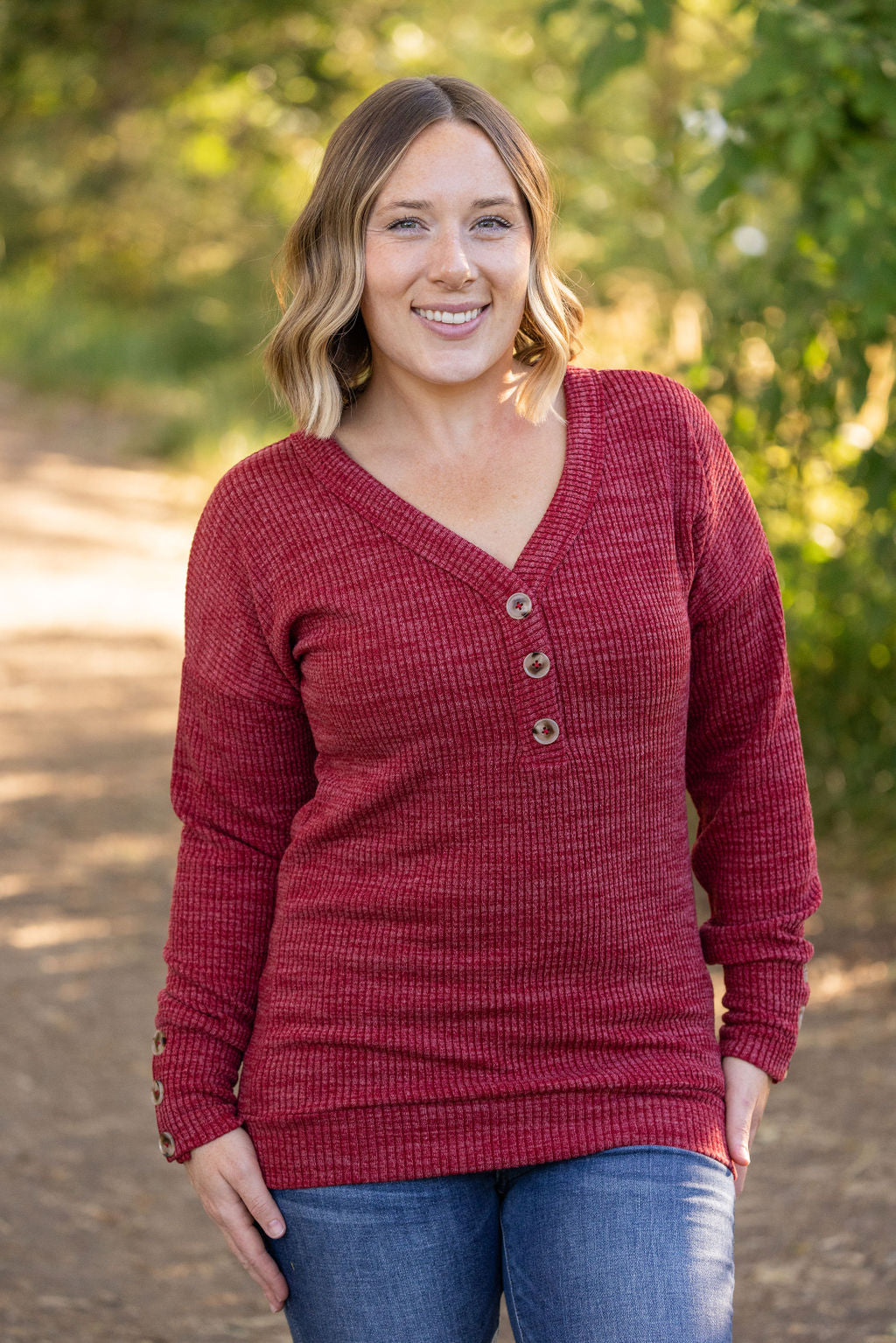 IN STOCK Brittney Button Sweater - Berry | Women&