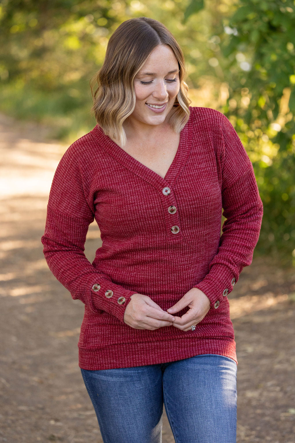 IN STOCK Brittney Button Sweater - Berry | Women&