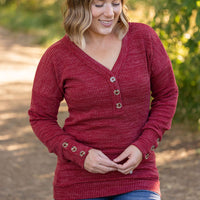 IN STOCK Brittney Button Sweater - Berry | Women's Long Sleeve