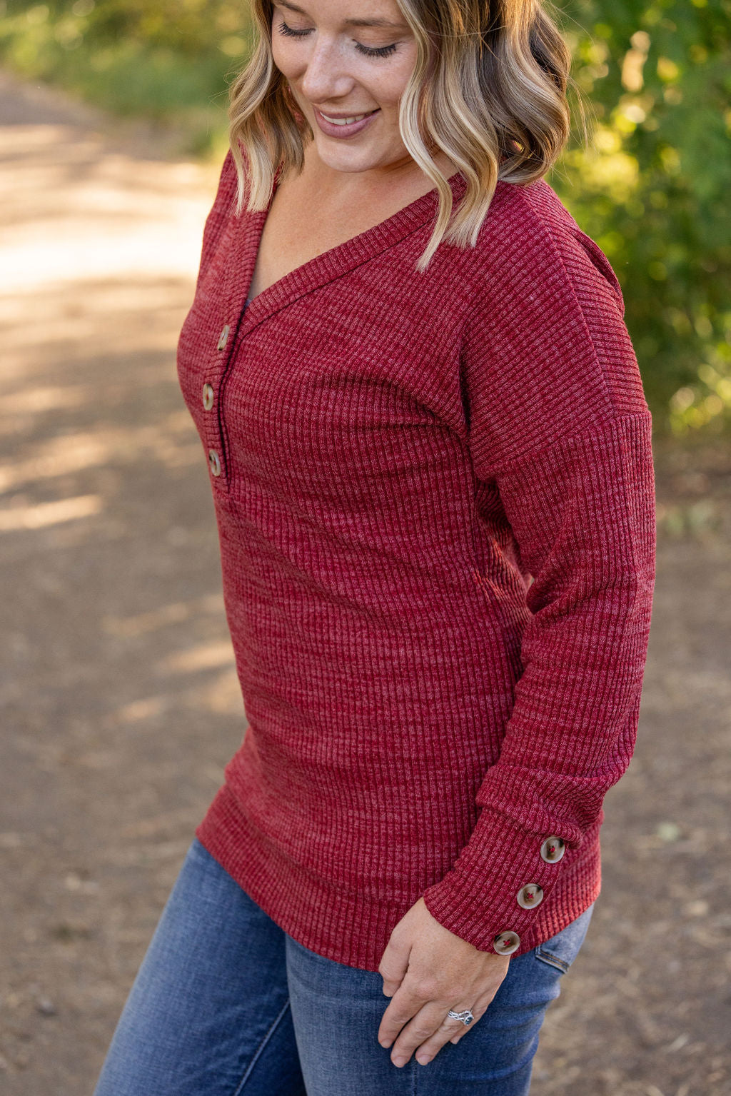 IN STOCK Brittney Button Sweater - Berry | Women&