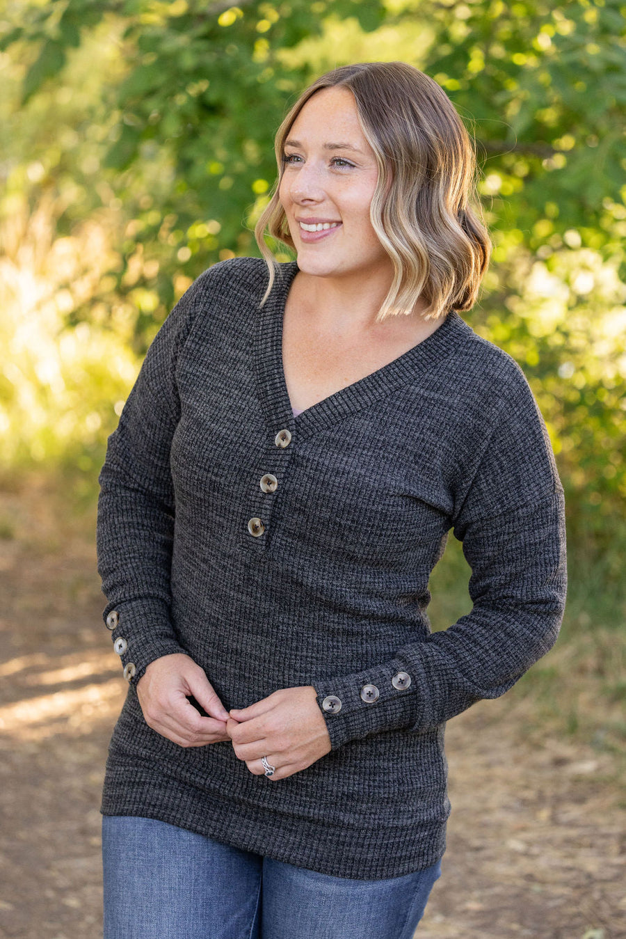 IN STOCK Brittney Button Sweater - Charcoal | Women's Long Sleeve