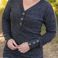 Brittney Button Sweater - Charcoal | Women's Long Sleeve 