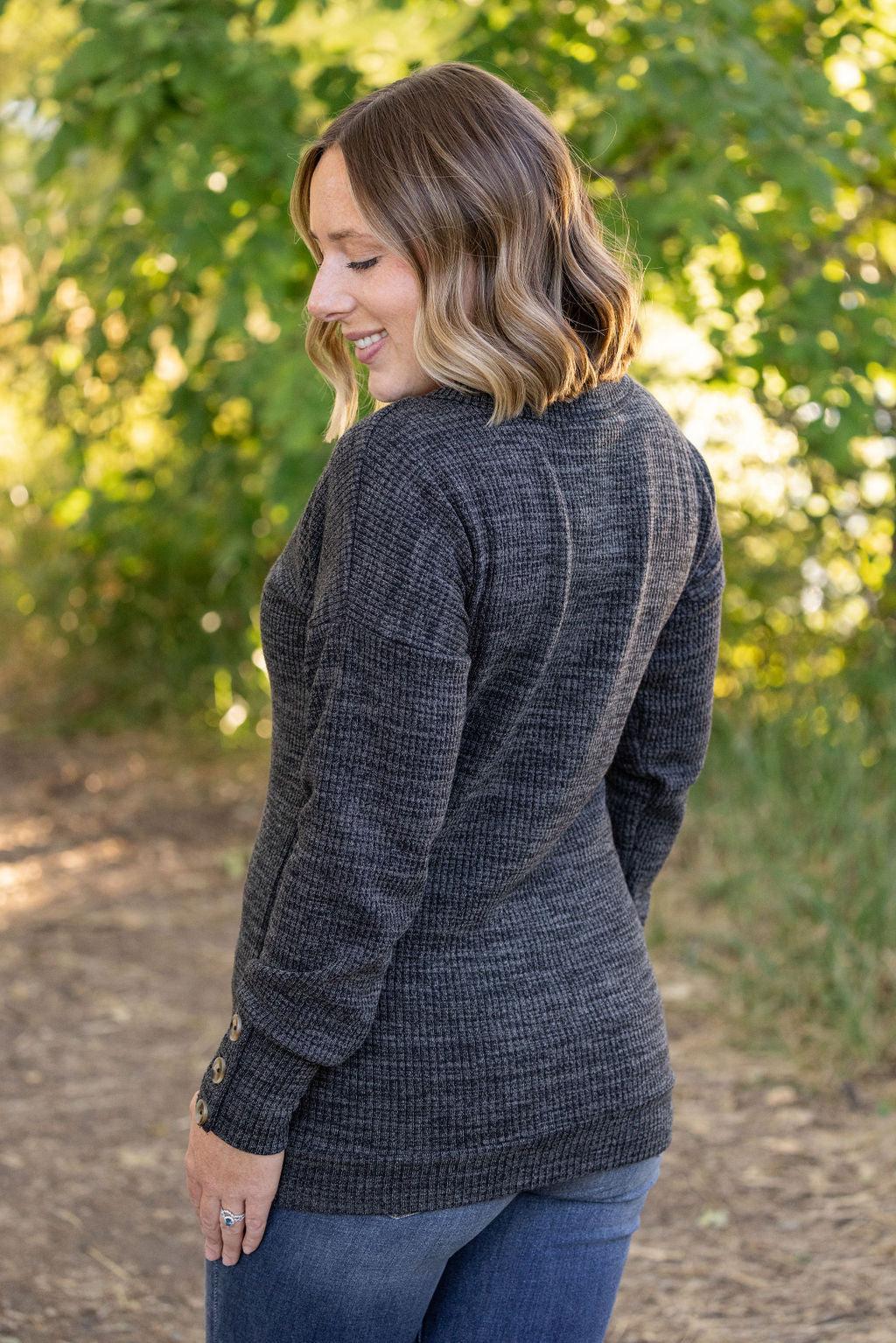 IN STOCK Brittney Button Sweater - Charcoal | Women&