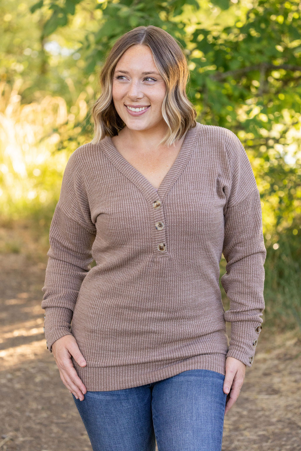 IN STOCK Brittney Button Sweater - Mocha FINAL SALE