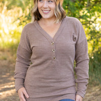 IN STOCK Brittney Button Sweater - Mocha FINAL SALE