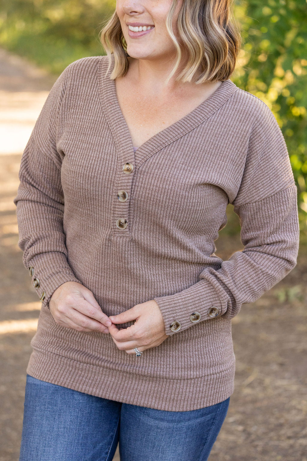 Brittney Button Sweater - Mocha | Women&