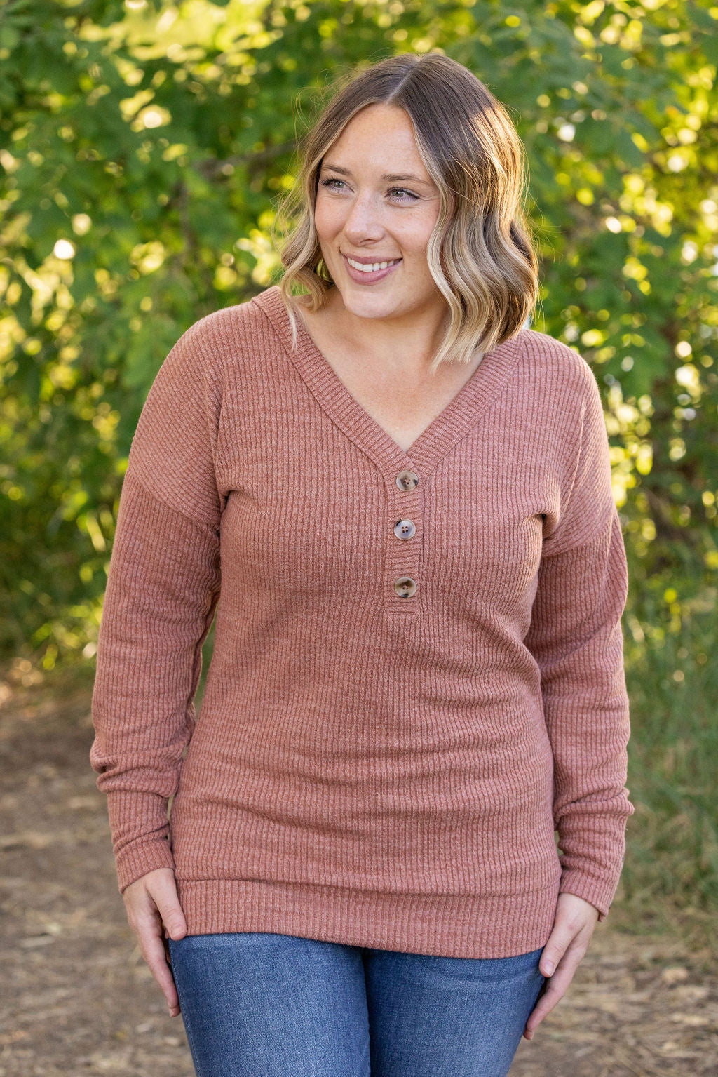 Brittney Button Sweater - Terra Cotta | Women&