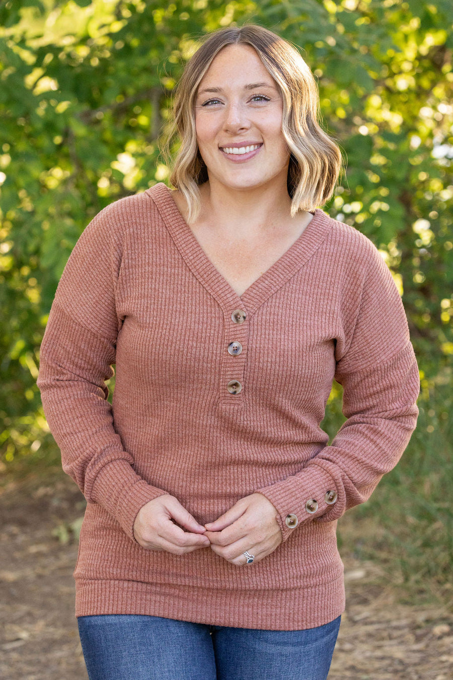 IN STOCK Brittney Button Sweater - Terra Cotta | Women's Long Sleeve FINAL SALE