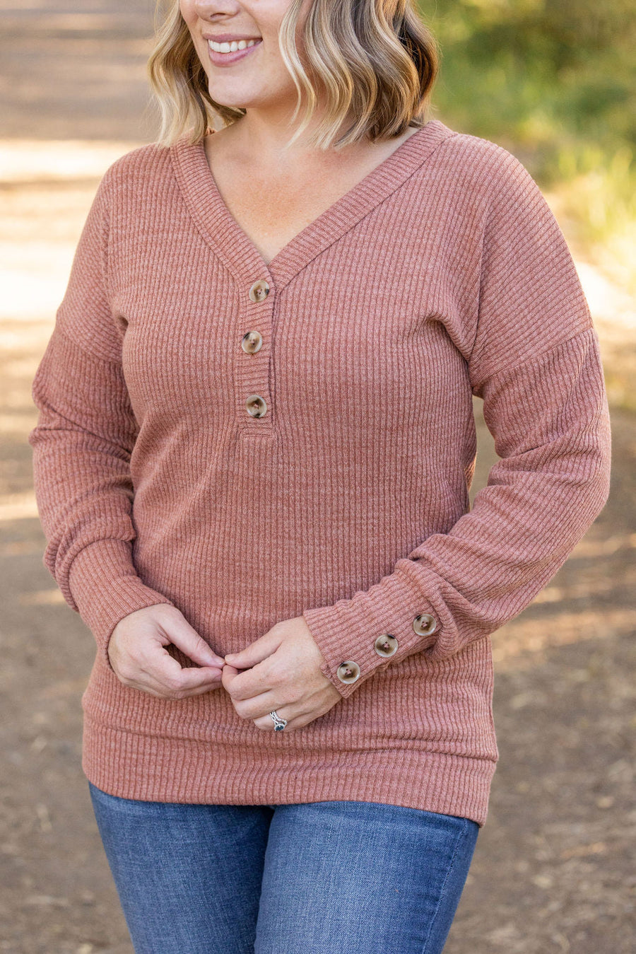 IN STOCK Brittney Button Sweater - Terra Cotta | Women's Long Sleeve FINAL SALE