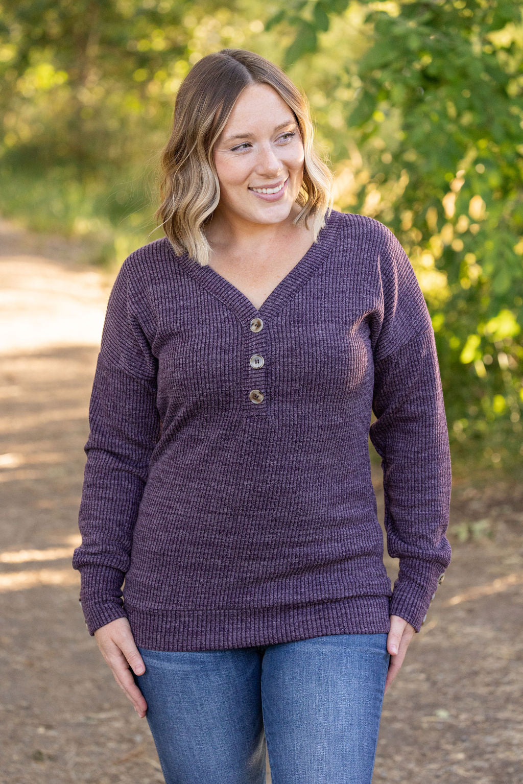 IN STOCK Brittney Button Sweater - Purple | Women&