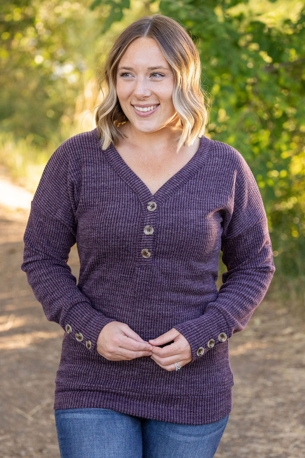 IN STOCK Brittney Button Sweater - Purple | Women&