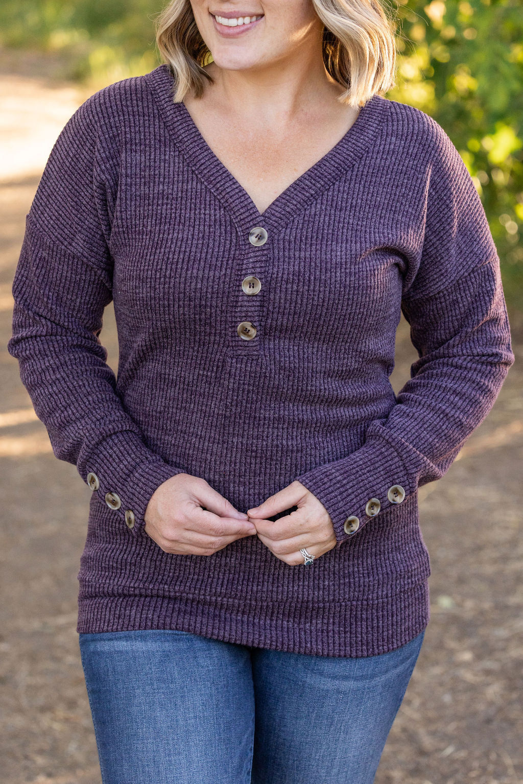 Brittney Button Sweater - Purple | Women&