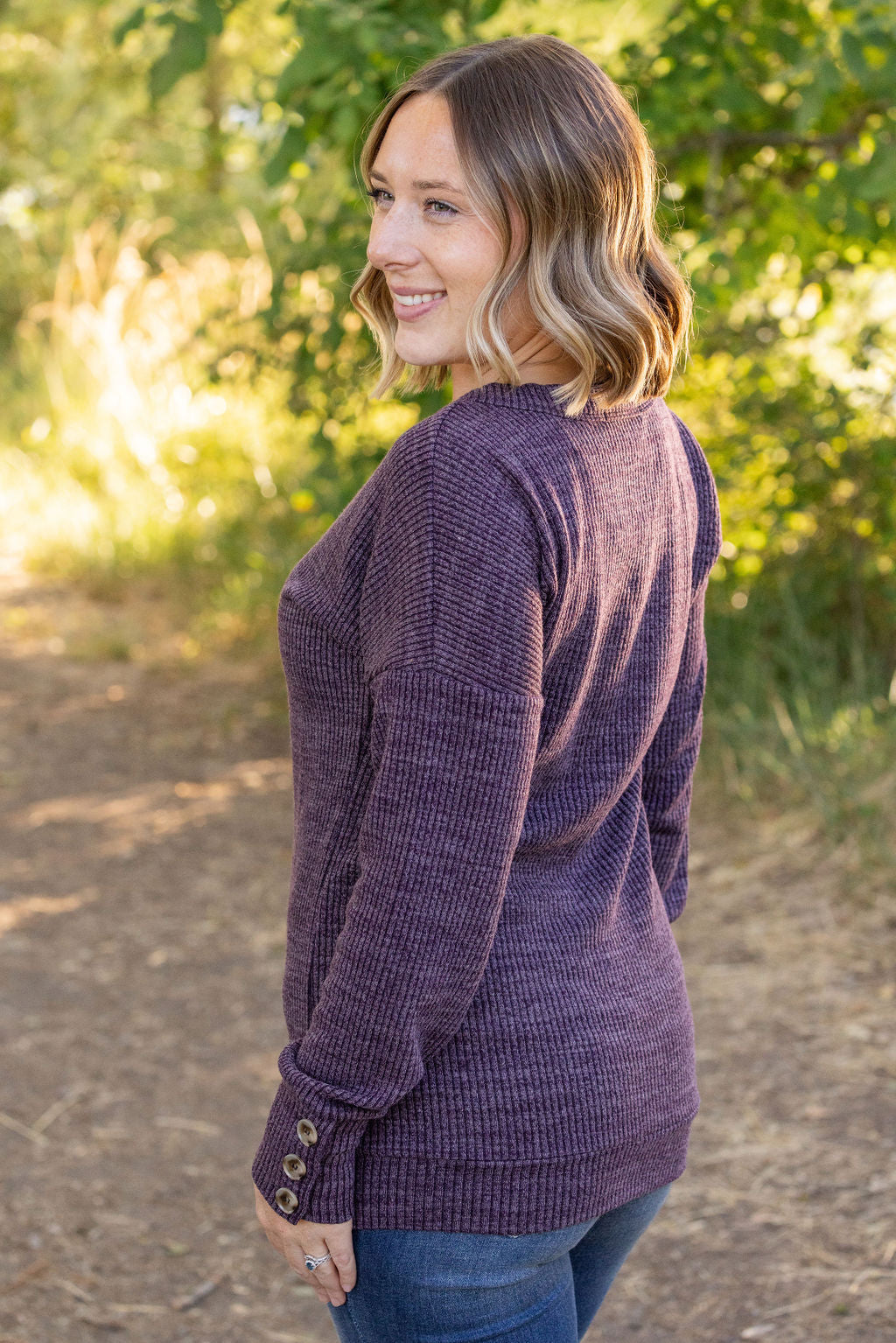 IN STOCK Brittney Button Sweater - Purple | Women&