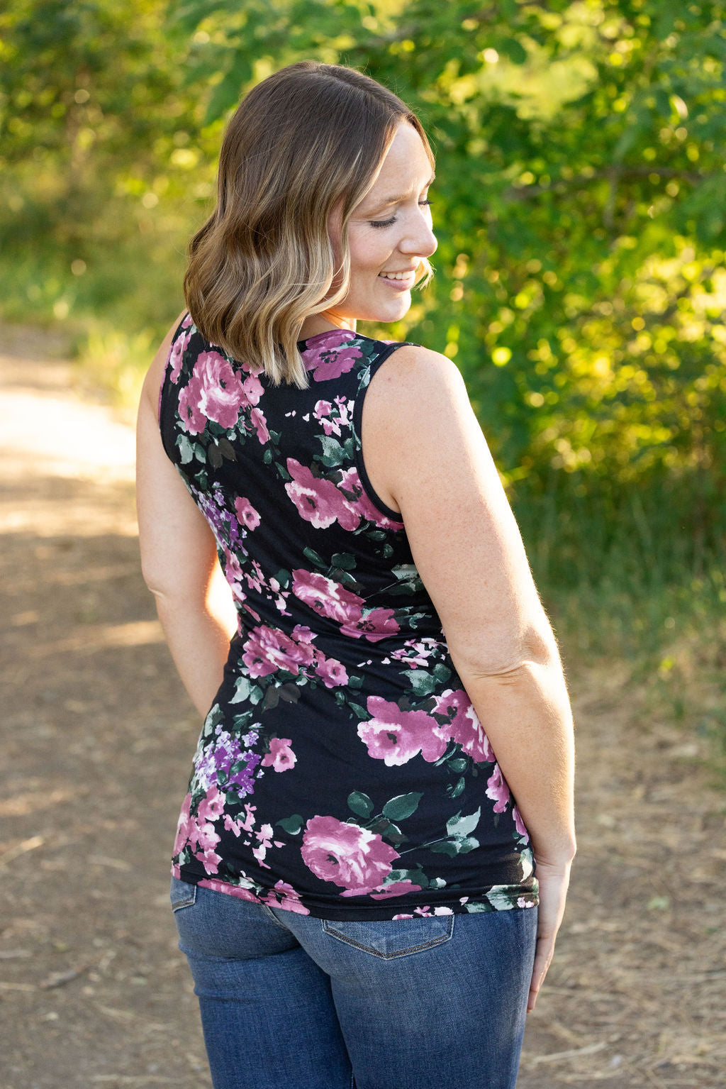 IN STOCK  Luxe Crew Tank - Black and Mauve Floral | Women&