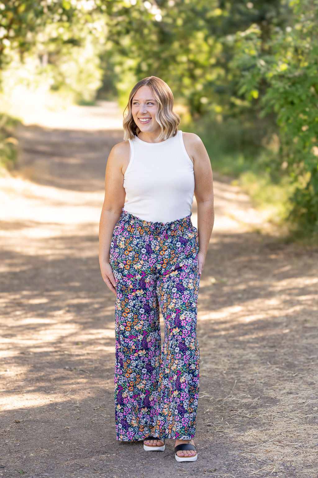 IN STOCK Presley Palazzo Pants - Navy and Pink Floral Mix