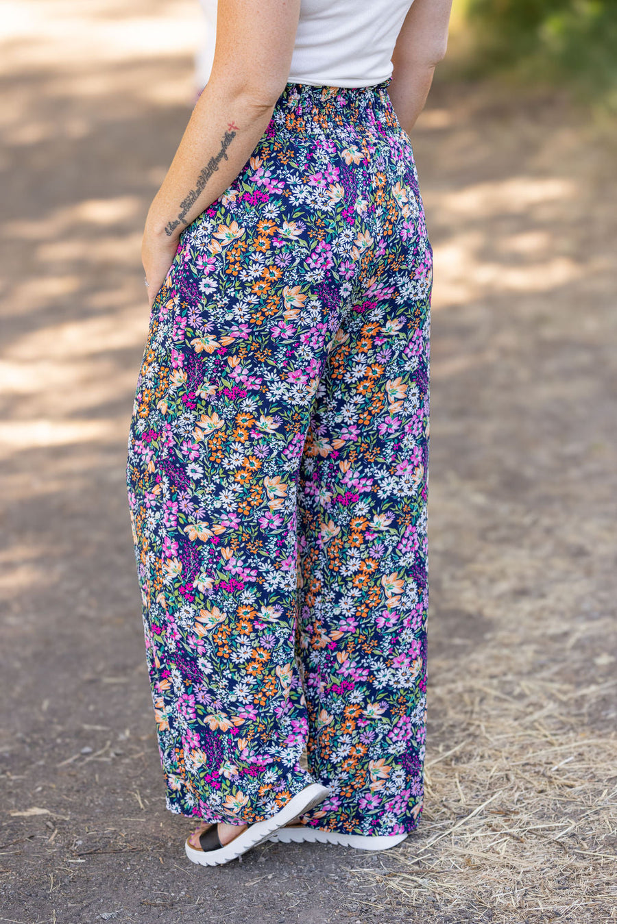 IN STOCK Presley Palazzo Pants - Navy and Pink Floral Mix