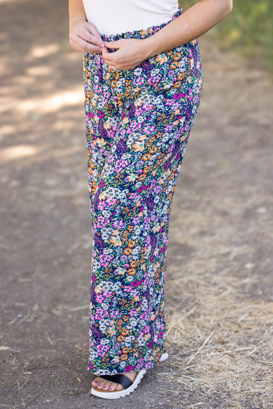 IN STOCK Presley Palazzo Pants - Navy and Pink Floral Mix