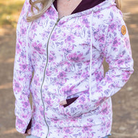 IN STOCK Classic Fullzip Hoodie - Pink Floral and Burgundy FINAL SALE