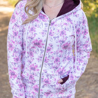 IN STOCK Classic Fullzip Hoodie - Pink Floral and Burgundy FINAL SALE