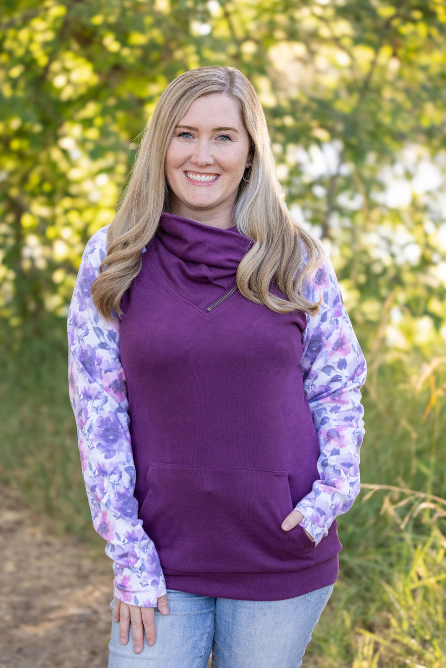 IN STOCK Zoey ZipCowl - Plum and Purple Floral FINAL SALE