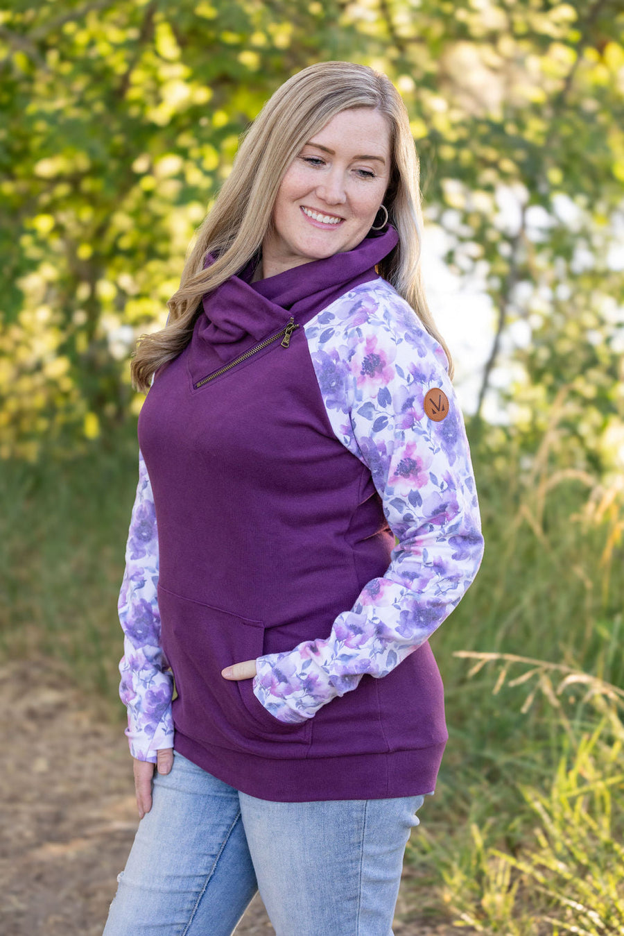 IN STOCK Zoey ZipCowl - Plum and Purple Floral FINAL SALE