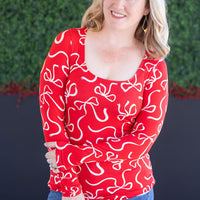 IN STOCK Alyssa Long Sleeve Top - Red and White Ribbons