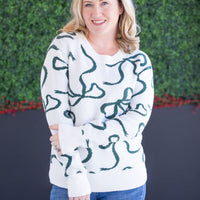IN STOCK Ribbons Sweater - Ivory and Hunter Green FINAL SALE