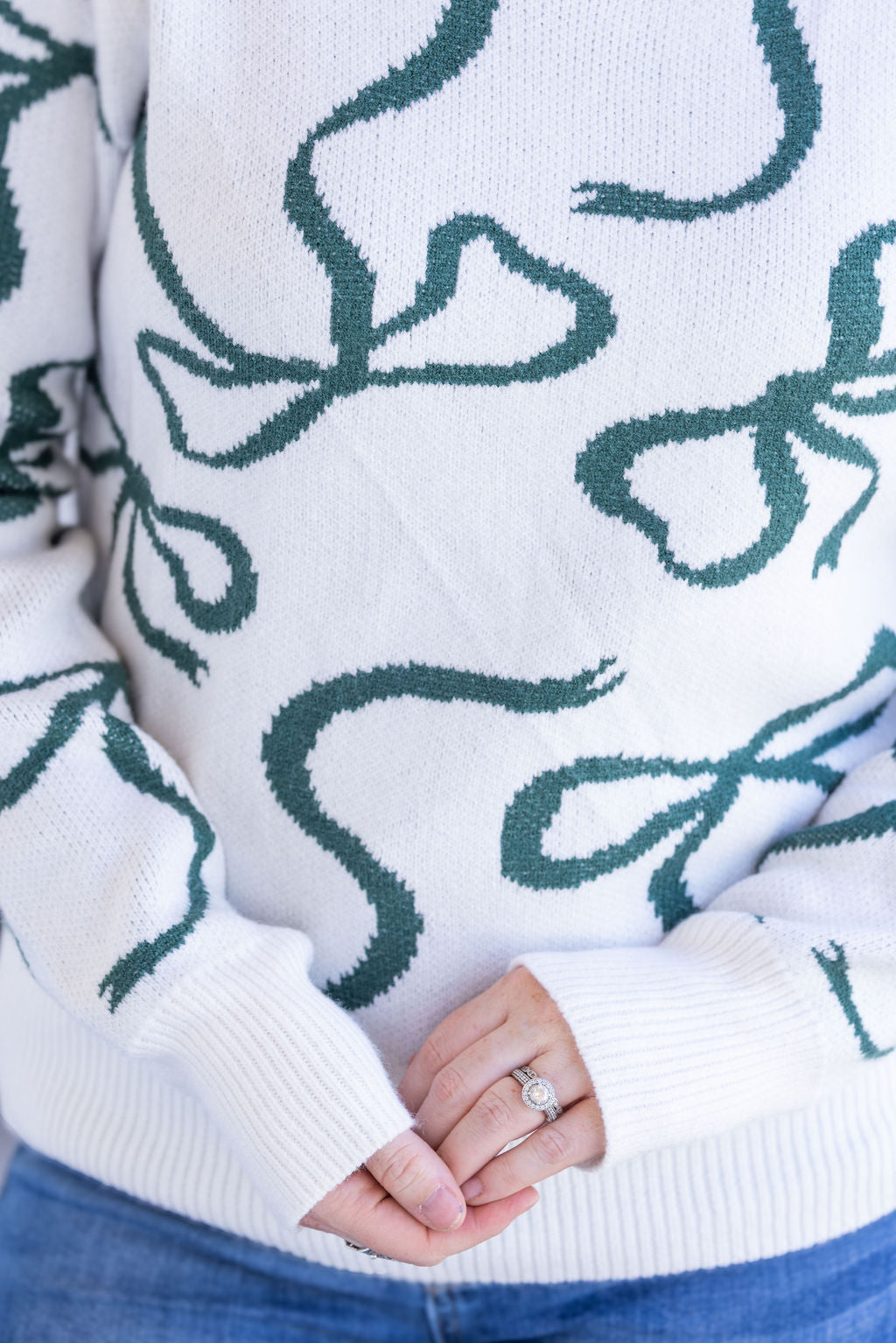 IN STOCK Ribbons Sweater - Ivory and Hunter Green FINAL SALE