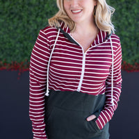 IN STOCK Soft Classic HalfZip Hoodie - Evergreen and Burgundy Stripes