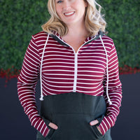 IN STOCK Soft Classic HalfZip Hoodie - Evergreen and Burgundy Stripes