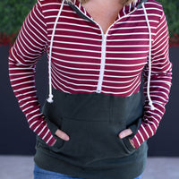 IN STOCK Soft Classic HalfZip Hoodie - Evergreen and Burgundy Stripes