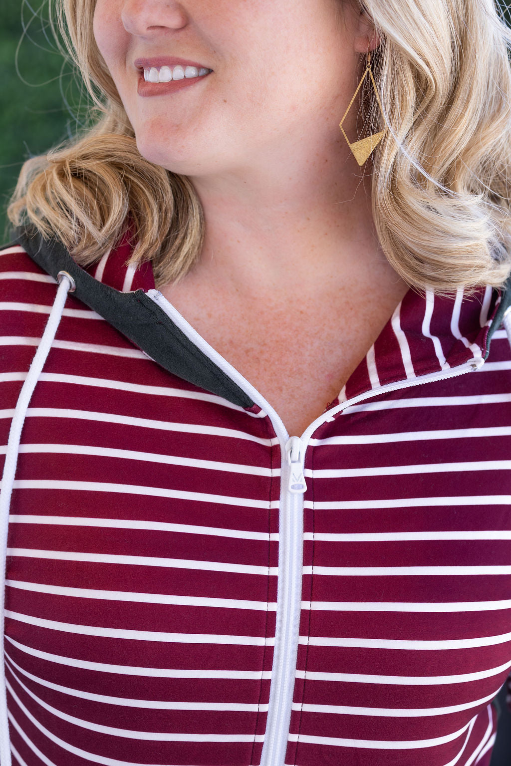 IN STOCK Soft Classic HalfZip Hoodie - Evergreen and Burgundy Stripes